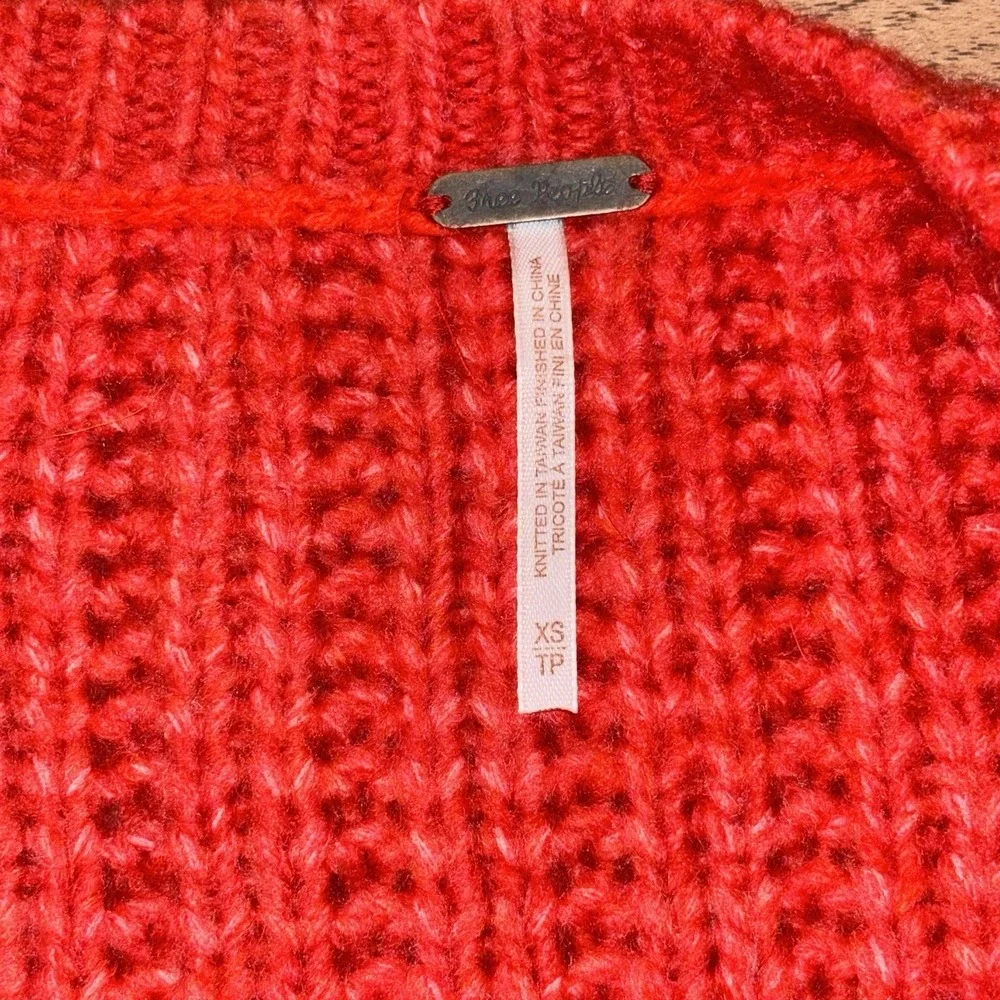Free People Carter Fuzzy-Knit Pullover Sweater Red Hot OverSized Women's XS